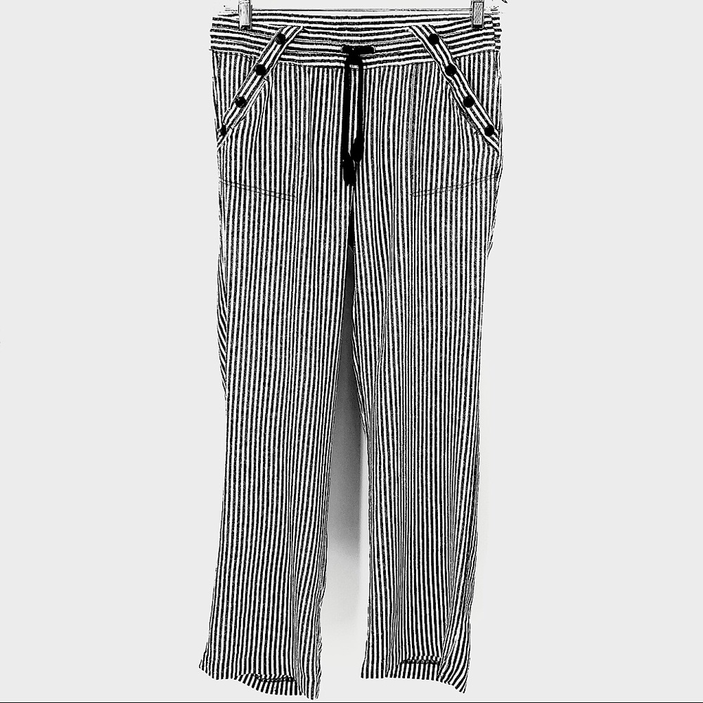 REWIND-Black & White Striped Linen Pants-Size 11